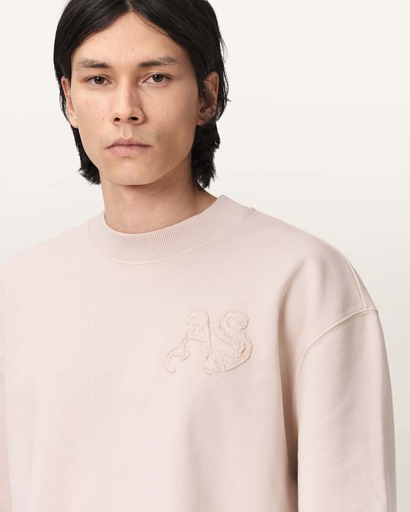 AllSaints Insignia Crew Neck Cotton Sweatshirt Crystal Pink