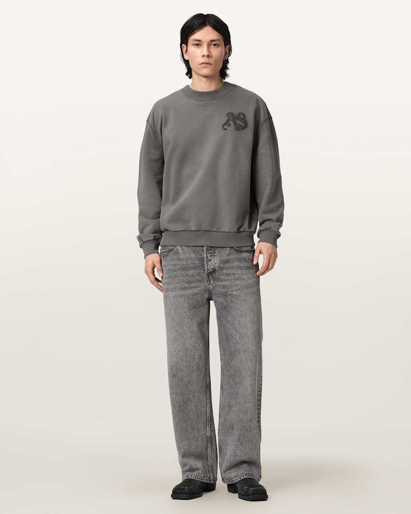 AllSaints Insignia Crew Neck Cotton Sweatshirt Crystal Pink