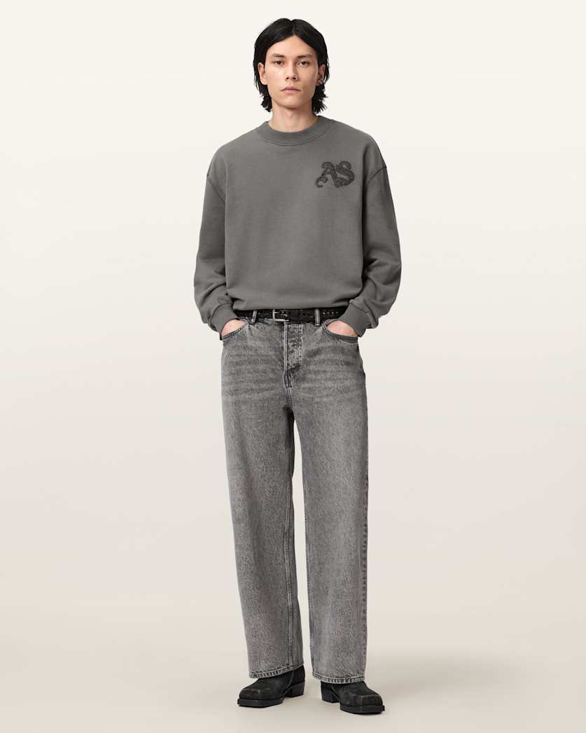 AllSaints Insignia Crew Neck Cotton Sweatshirt Crystal Pink
