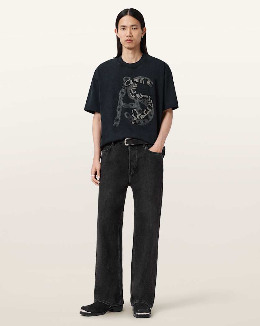 AllSaints Scale Cropped Graphic T Shirt Washed Black