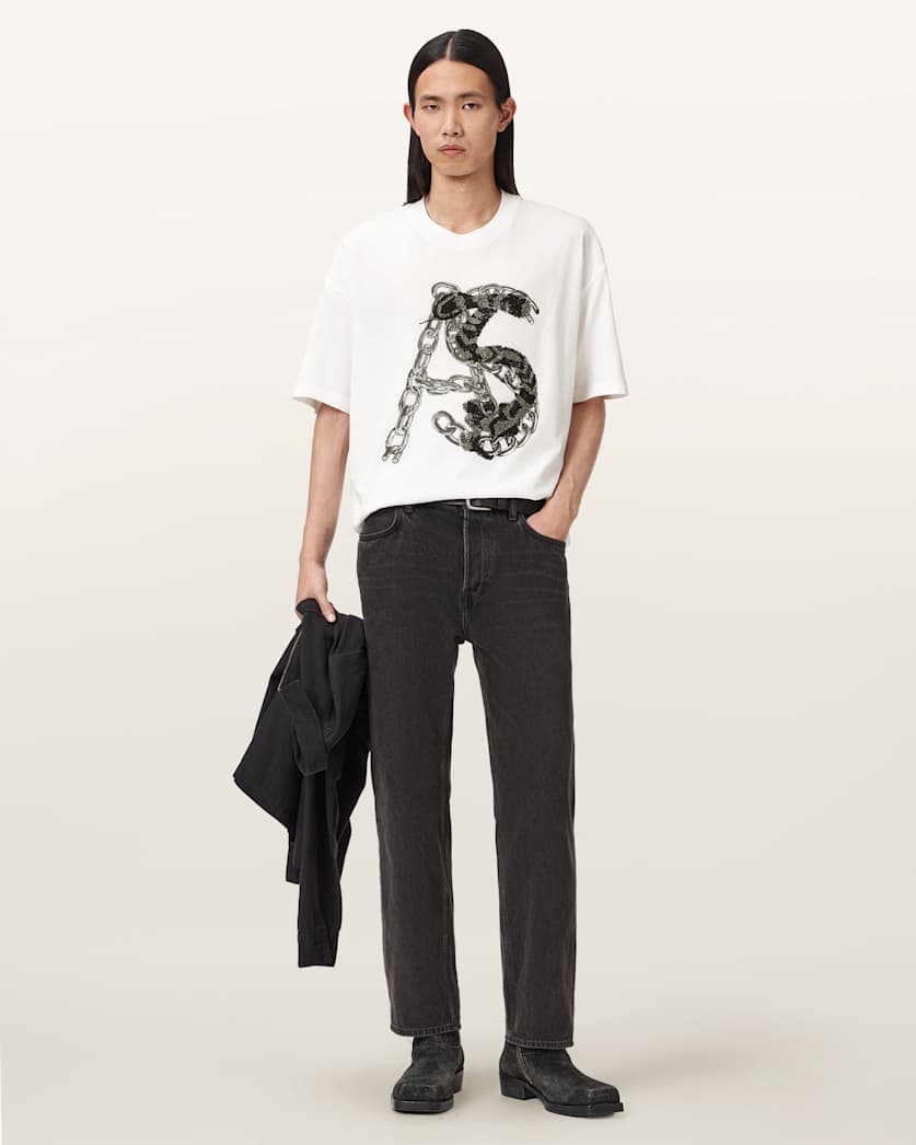 AllSaints Scale Cropped Graphic T Shirt Washed Black