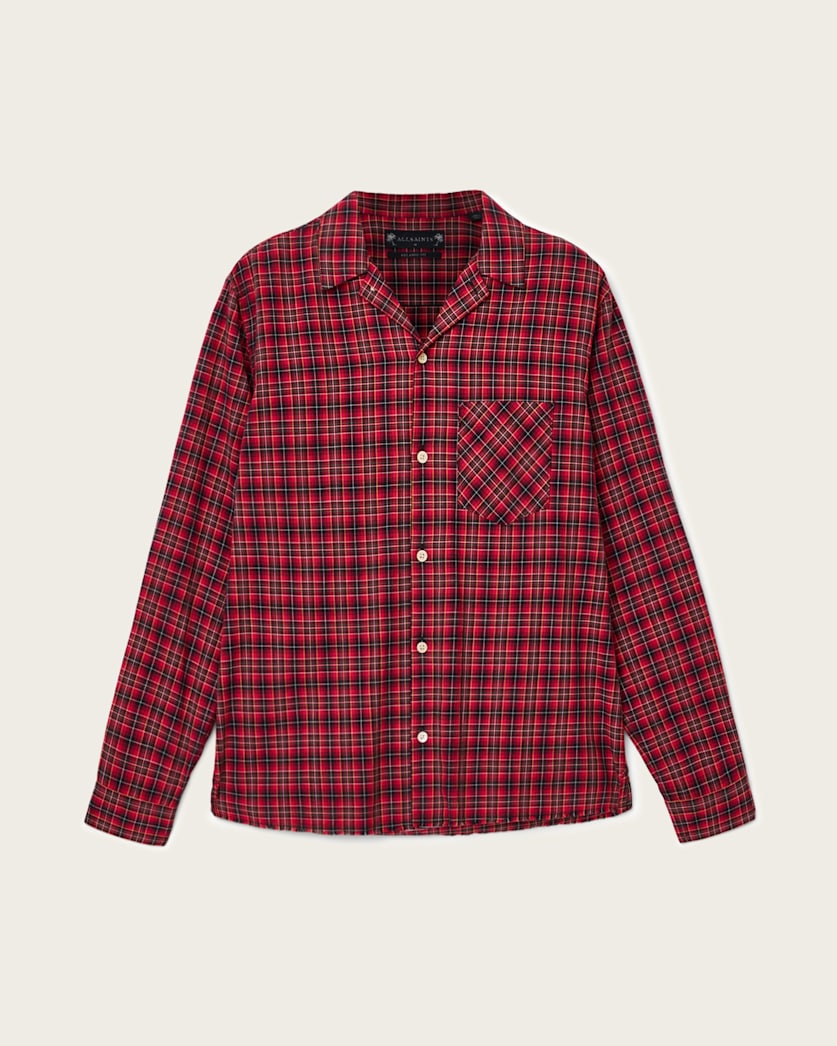 AllSaints Felix Check Long Sleeve Shirt Claret Red