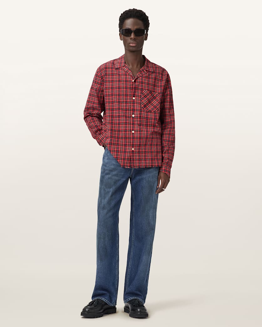 AllSaints Felix Check Long Sleeve Shirt Claret Red
