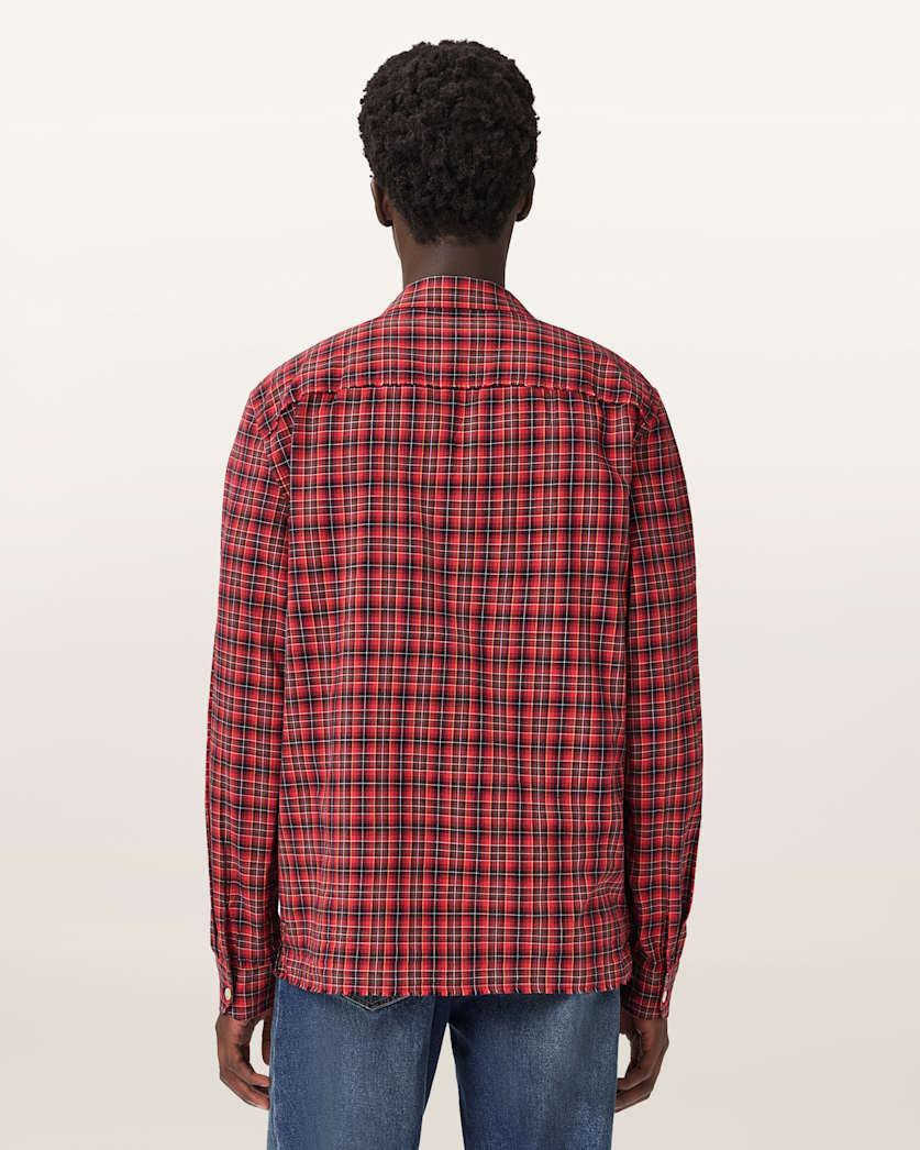 AllSaints Felix Check Long Sleeve Shirt Claret Red