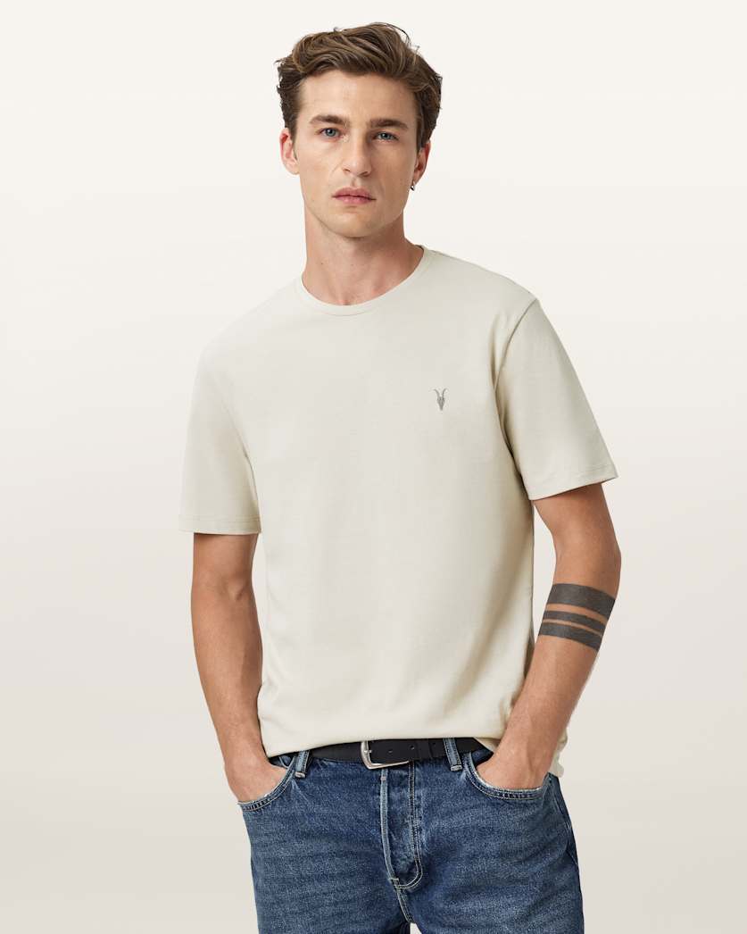 AllSaints Brace Brushed Cotton Crew Neck T Shirt Flint Grey