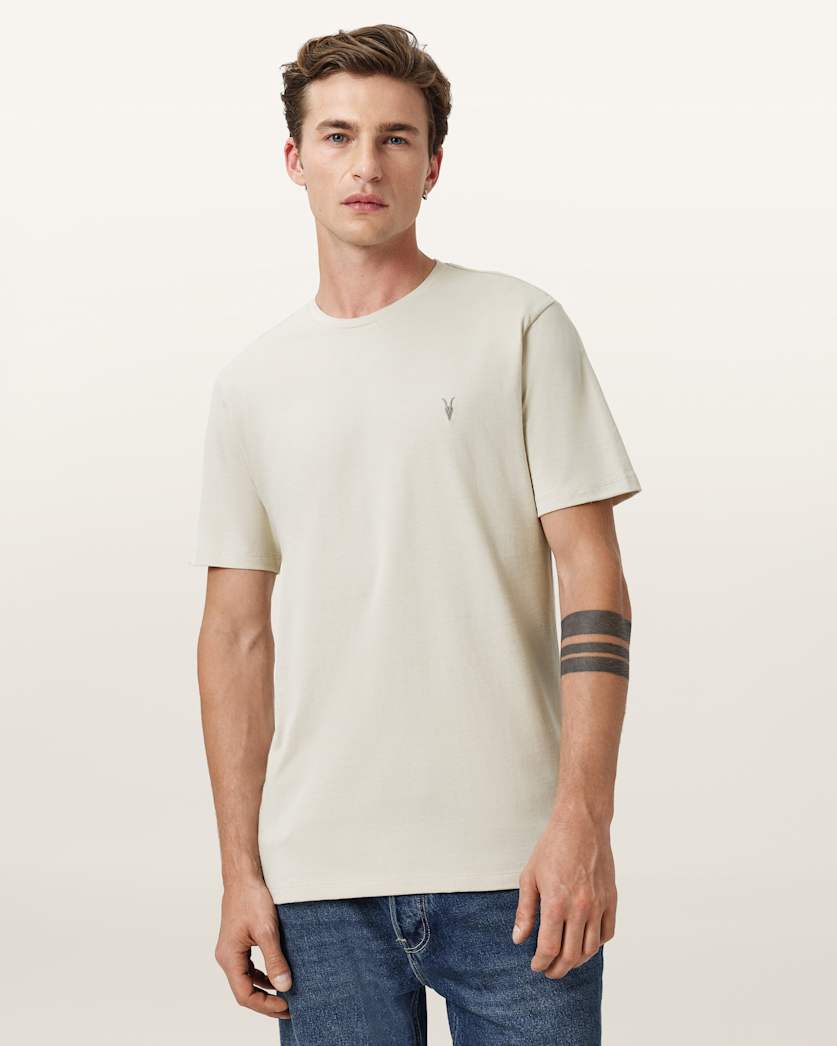 AllSaints Brace Brushed Cotton Crew Neck T Shirt Flint Grey