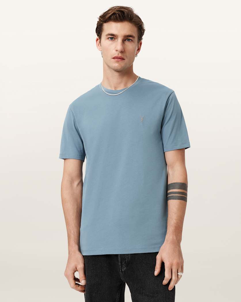 AllSaints Brace Brushed Cotton Crew Neck T Shirt Flint Grey