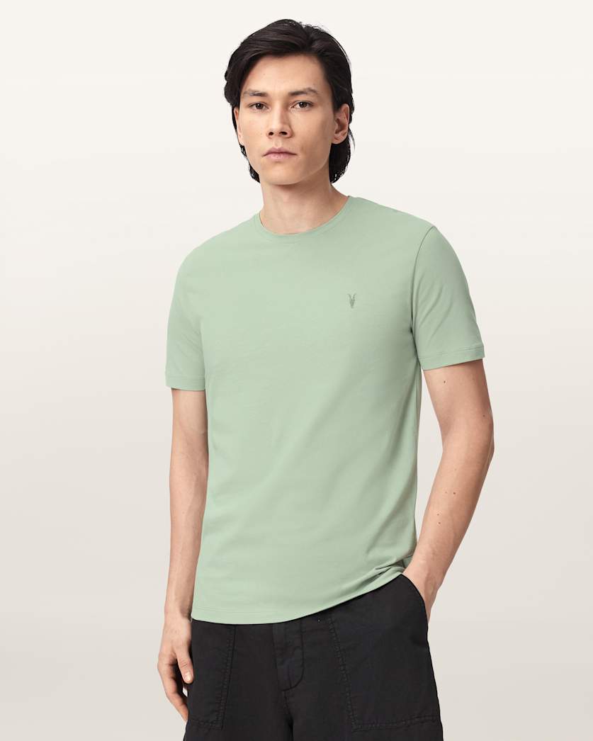 AllSaints Brace Brushed Cotton Crew Neck T Shirt Flint Grey
