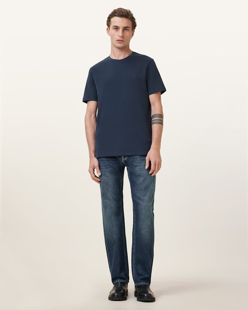 AllSaints Brace Brushed Cotton Crew Neck T Shirt Flint Grey