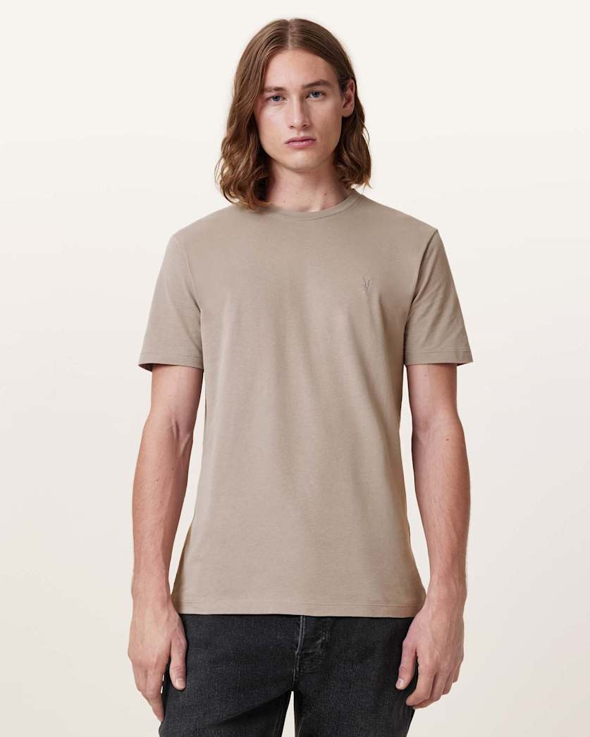 AllSaints Brace Brushed Cotton Crew Neck T Shirt Flint Grey