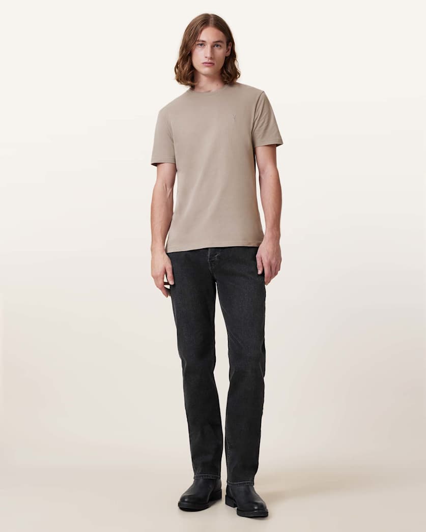 AllSaints Brace Brushed Cotton Crew Neck T Shirt Flint Grey