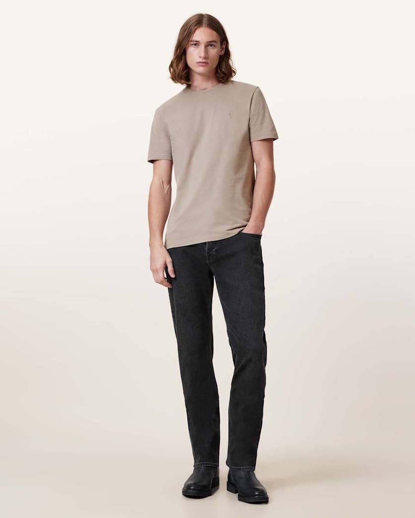 AllSaints Brace Brushed Cotton Crew Neck T Shirt Flint Grey