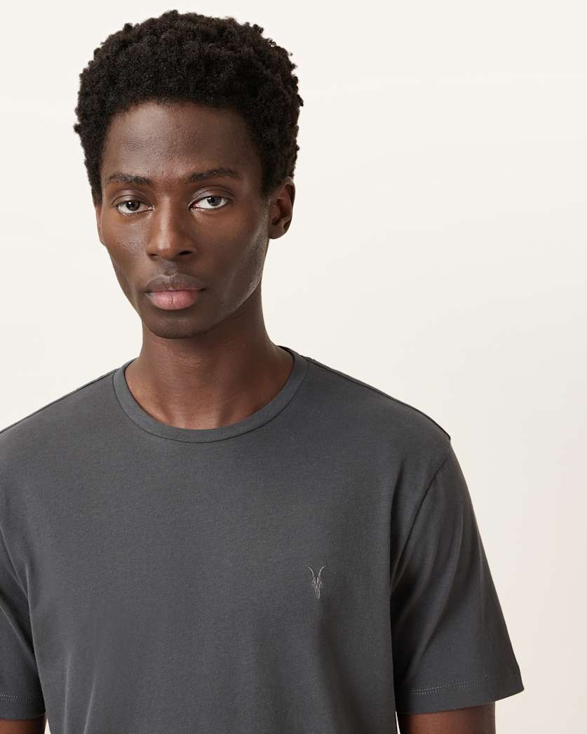 AllSaints Brace Brushed Cotton Crew Neck T Shirt Flint Grey