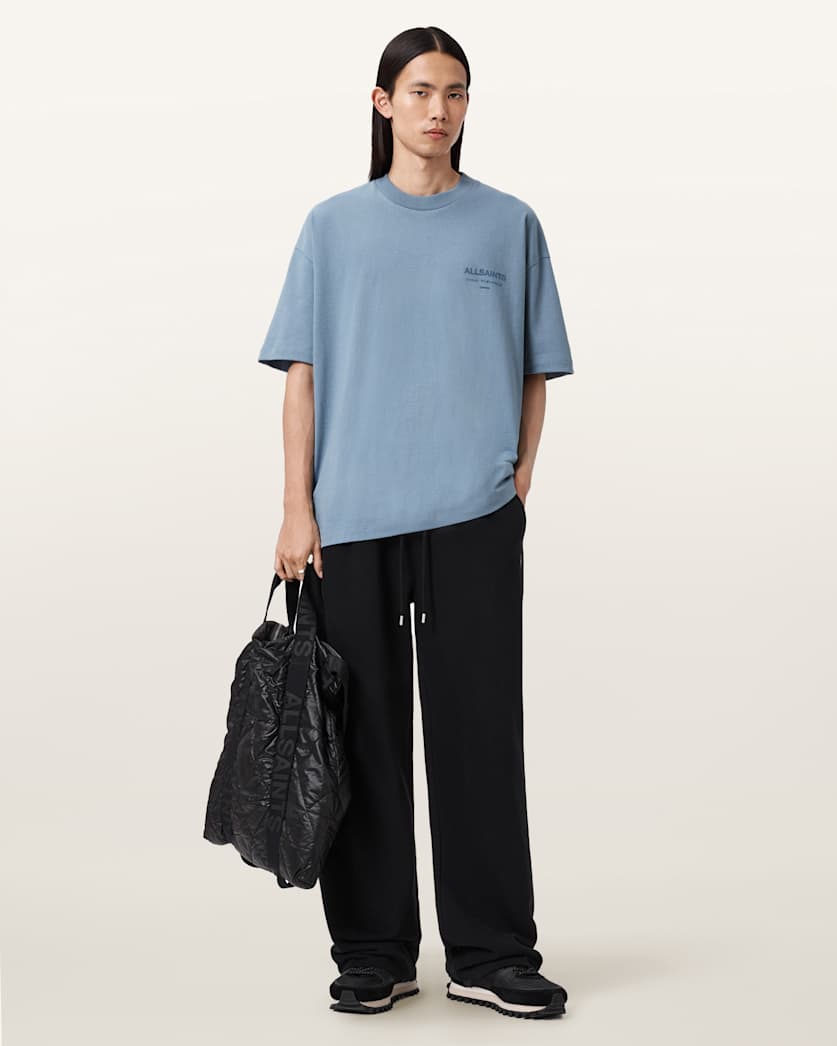 AllSaints Xander Flocked Logo Oversized T Shirt Coastline Blue