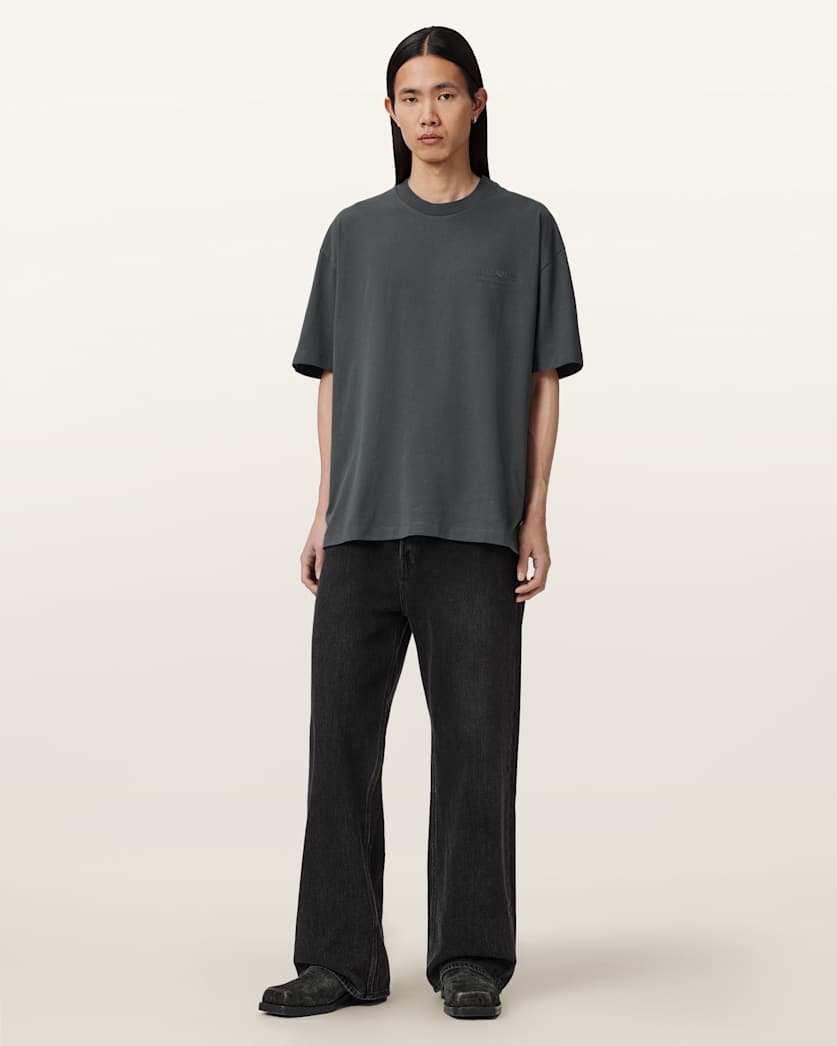 AllSaints Xander Flocked Logo Oversized T Shirt Coastline Blue