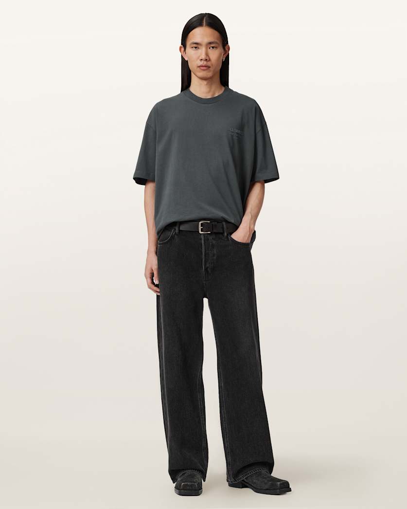 AllSaints Xander Flocked Logo Oversized T Shirt Coastline Blue