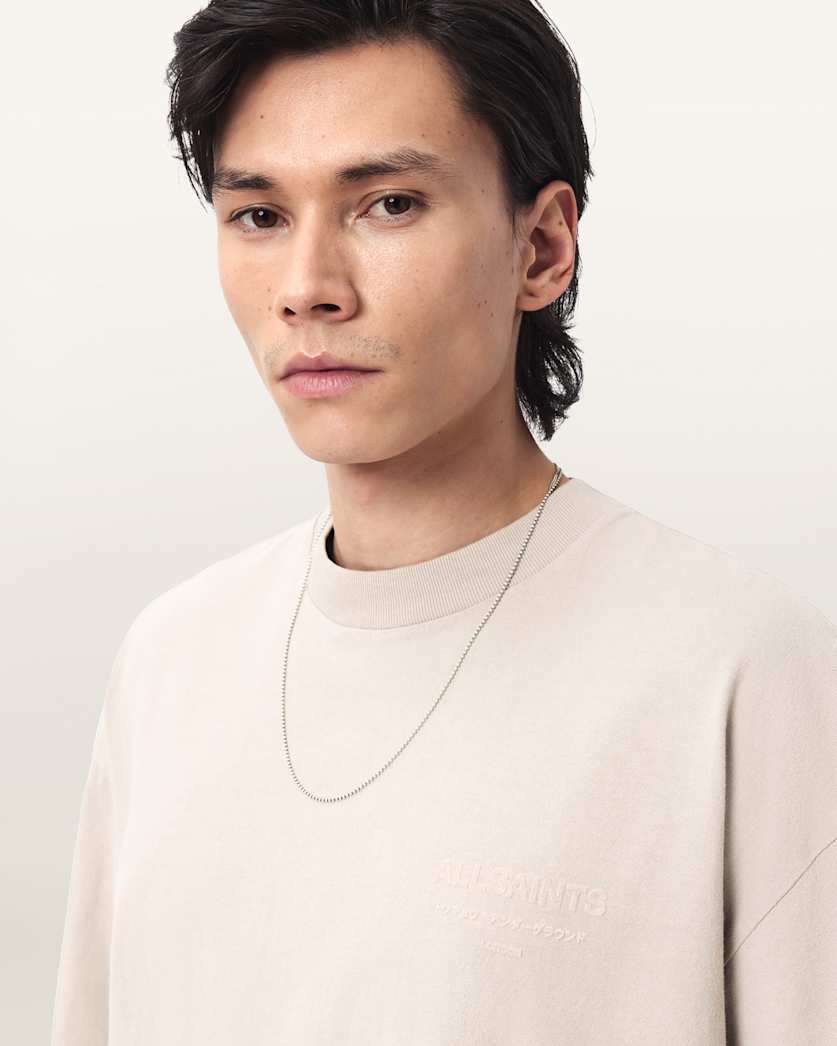 AllSaints Xander Flocked Logo Oversized T Shirt Coastline Blue