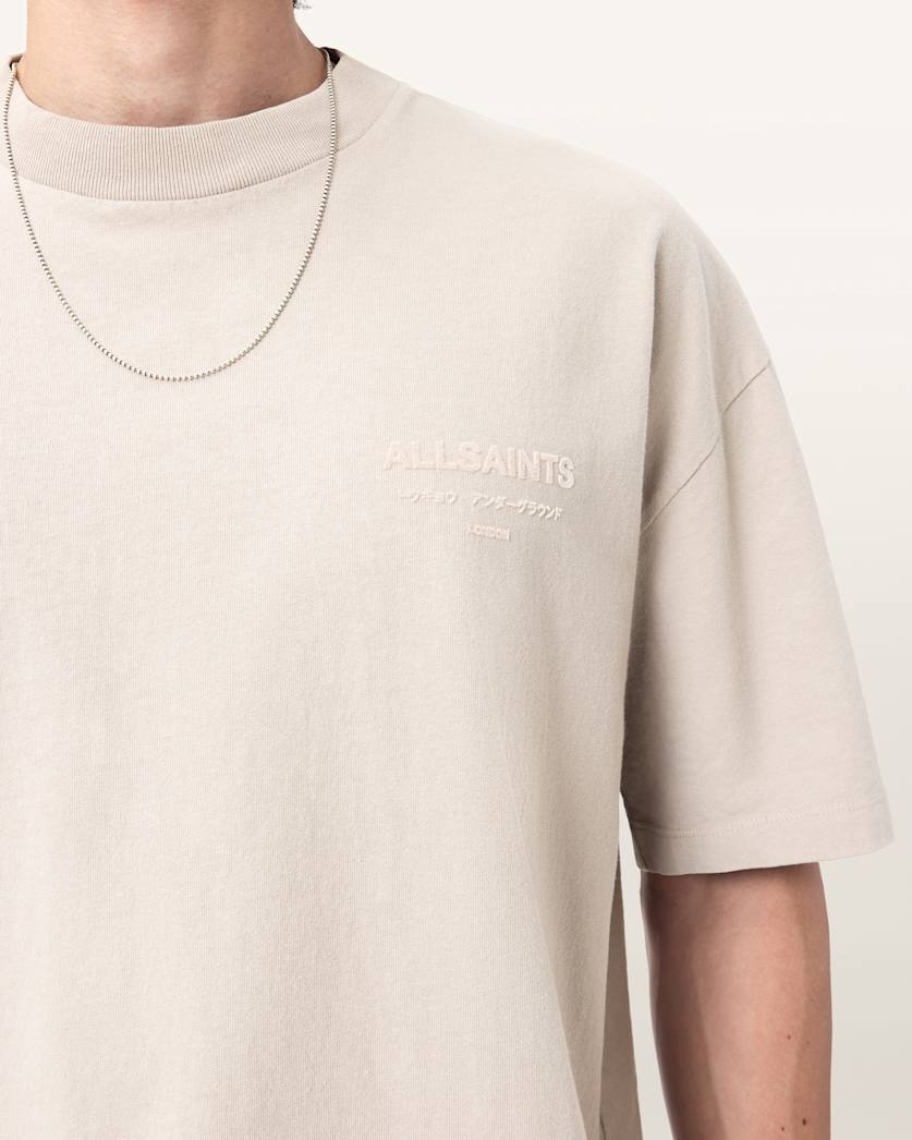 AllSaints Xander Flocked Logo Oversized T Shirt Coastline Blue
