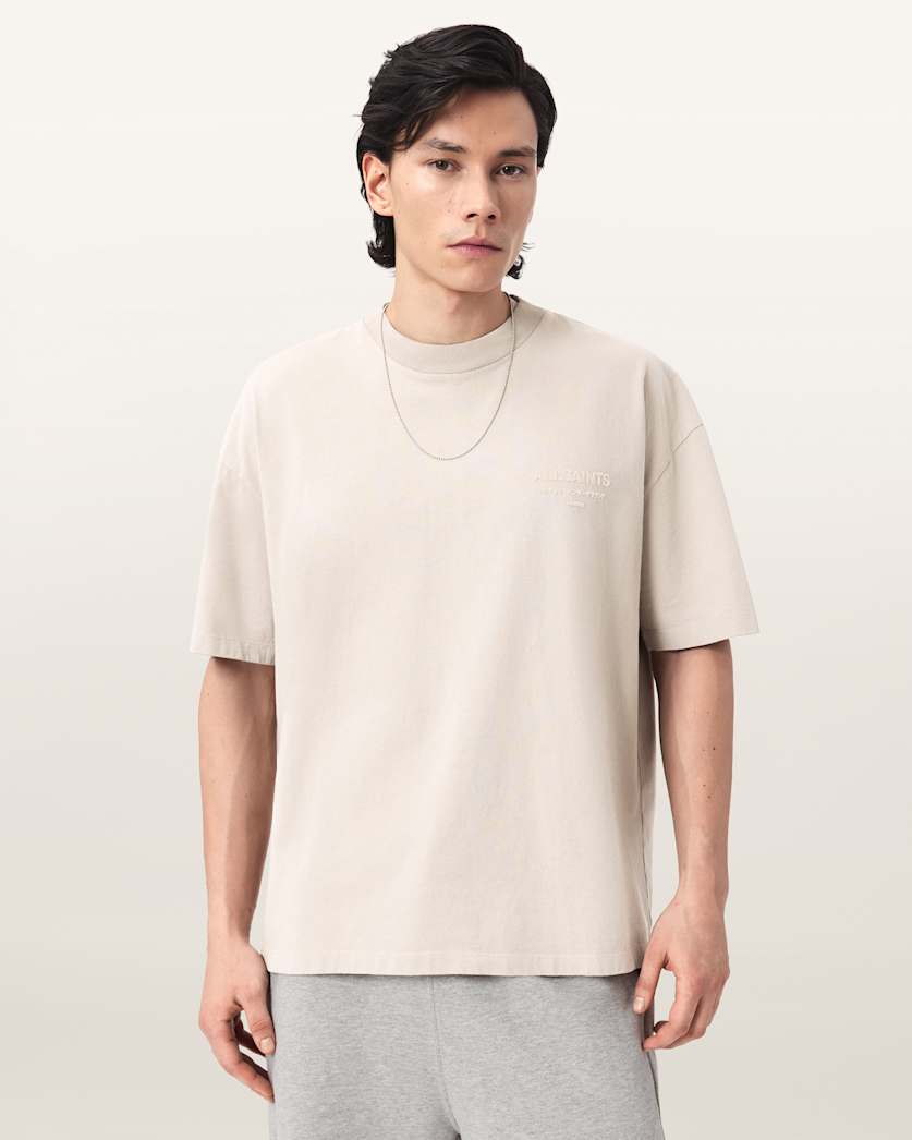 AllSaints Xander Flocked Logo Oversized T Shirt Coastline Blue