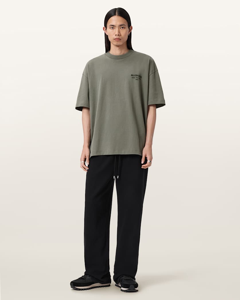 AllSaints Xander Flocked Logo Oversized T Shirt Coastline Blue