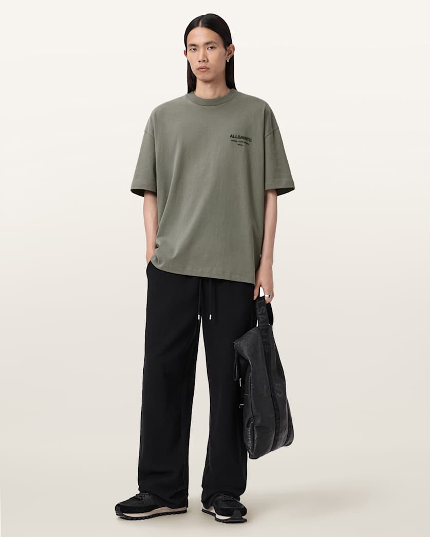 AllSaints Xander Flocked Logo Oversized T Shirt Coastline Blue