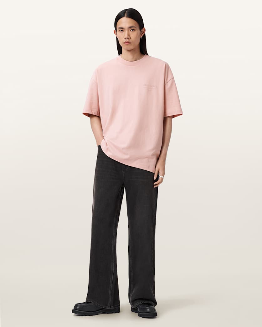 AllSaints Xander Flocked Logo Oversized T Shirt Coastline Blue