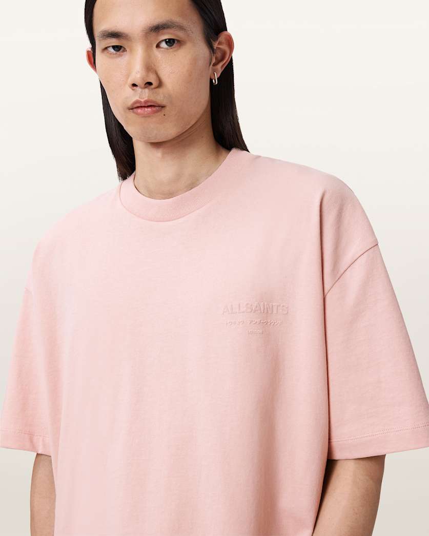 AllSaints Xander Flocked Logo Oversized T Shirt Coastline Blue