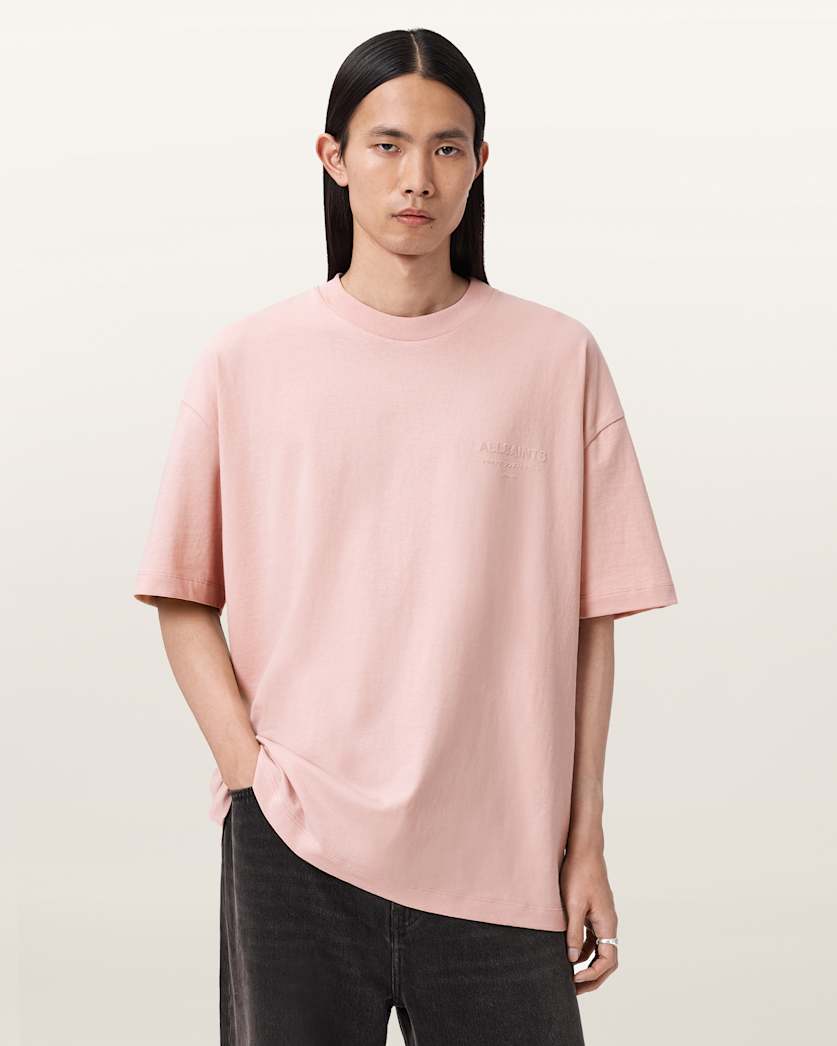 AllSaints Xander Flocked Logo Oversized T Shirt Coastline Blue
