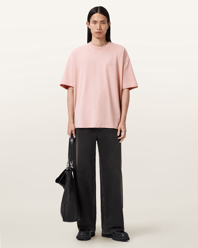 AllSaints Xander Flocked Logo Oversized T Shirt Coastline Blue