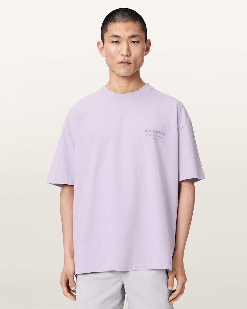 AllSaints Xander Flocked Logo Oversized T Shirt Coastline Blue