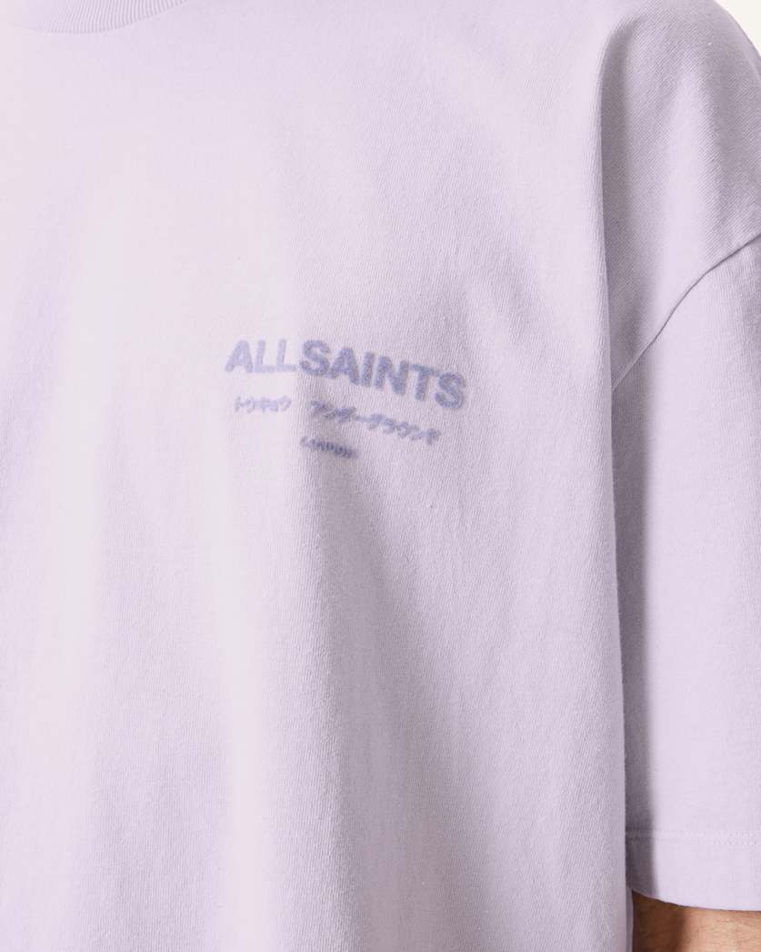 AllSaints Xander Flocked Logo Oversized T Shirt Coastline Blue