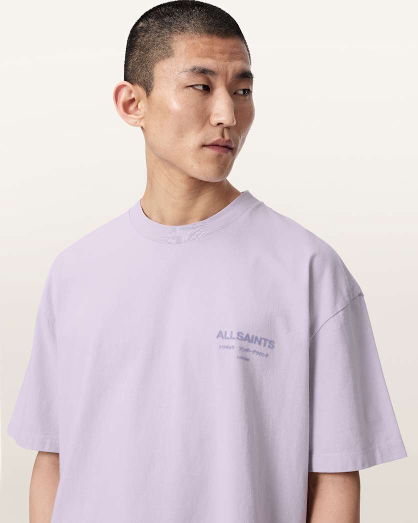 AllSaints Xander Flocked Logo Oversized T Shirt Coastline Blue