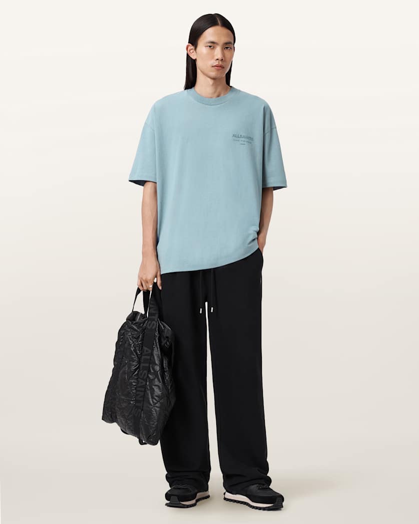 AllSaints Xander Flocked Logo Oversized T Shirt Coastline Blue
