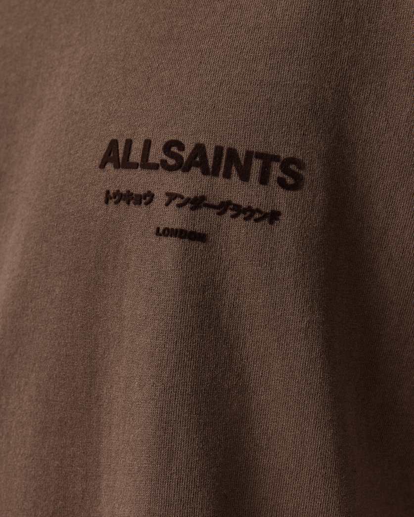 AllSaints Xander Flocked Logo Oversized T Shirt Coastline Blue