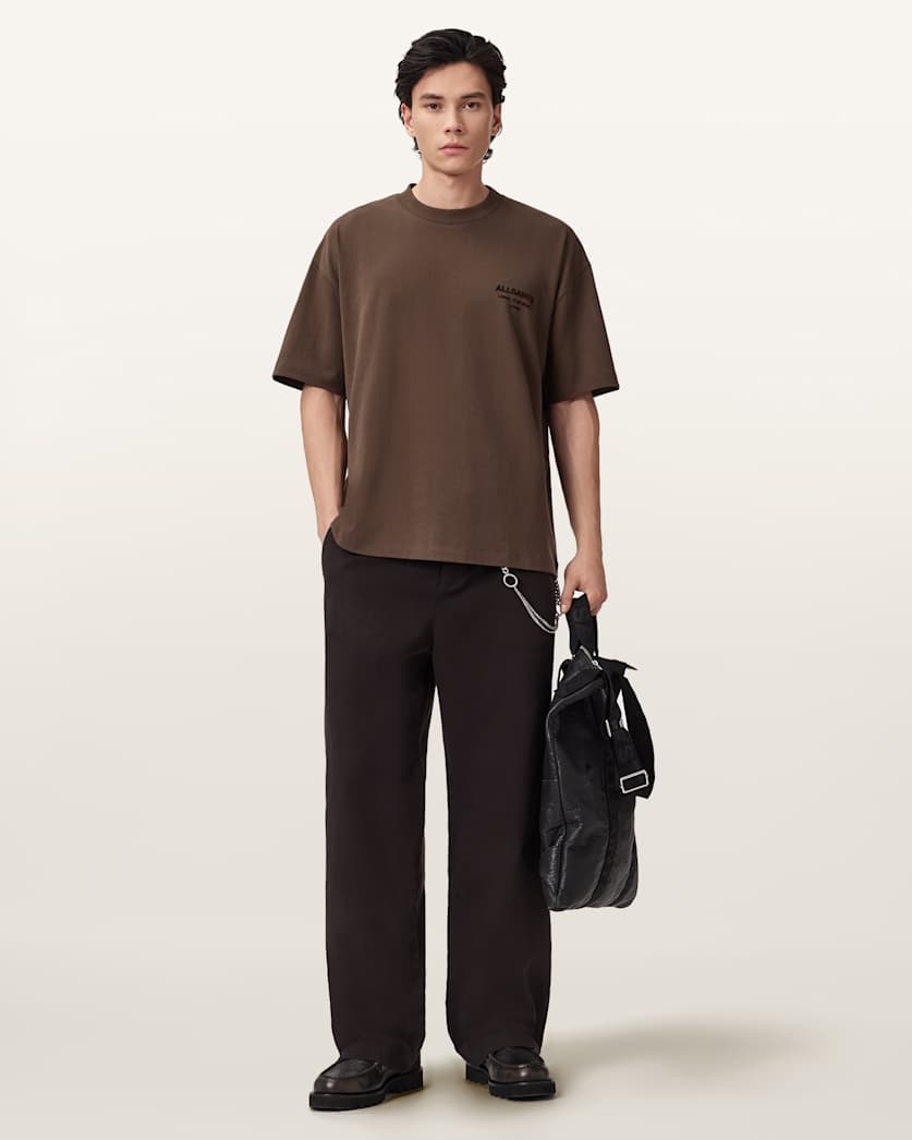 AllSaints Xander Flocked Logo Oversized T Shirt Coastline Blue