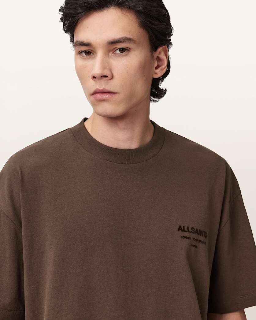 AllSaints Xander Flocked Logo Oversized T Shirt Coastline Blue