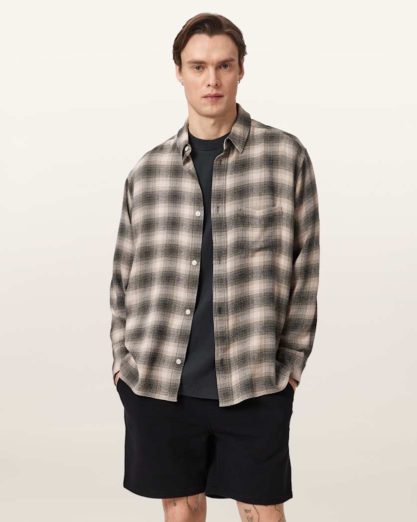 AllSaints Xander Flocked Logo Oversized T Shirt Coastline Blue
