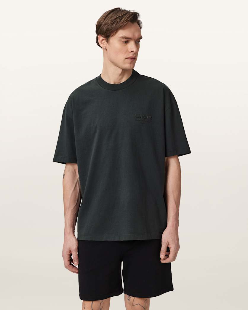 AllSaints Xander Flocked Logo Oversized T Shirt Coastline Blue