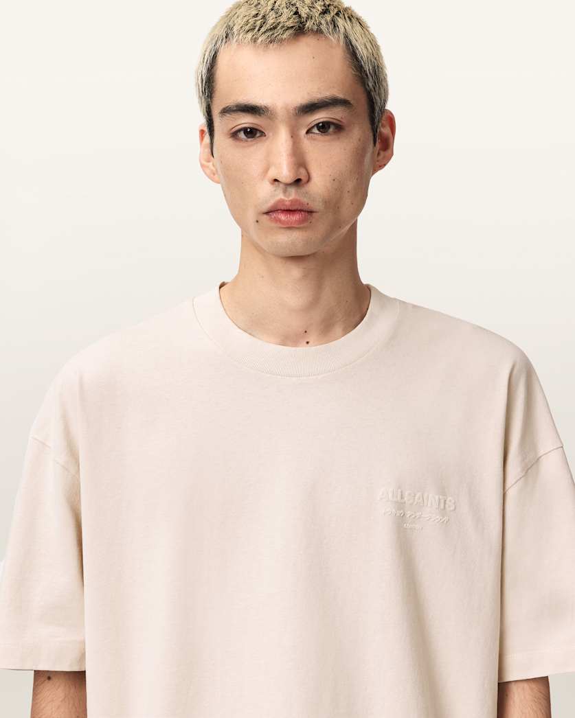 AllSaints Xander Flocked Logo Oversized T Shirt Coastline Blue