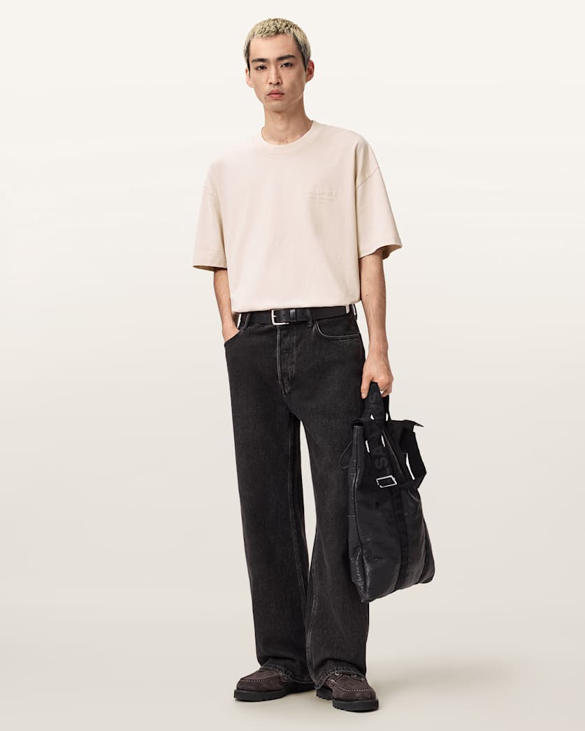 AllSaints Xander Flocked Logo Oversized T Shirt Coastline Blue