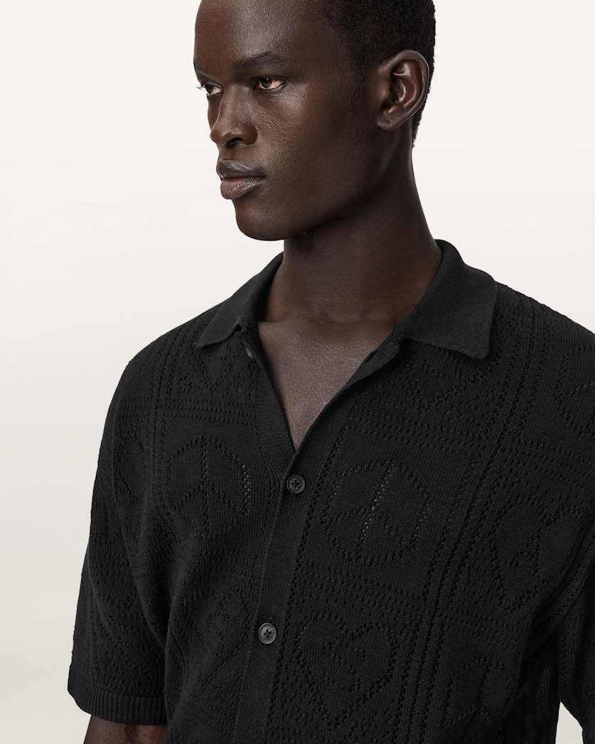 AllSaints Arktx Open Stitch Jacquard Cardigan Black