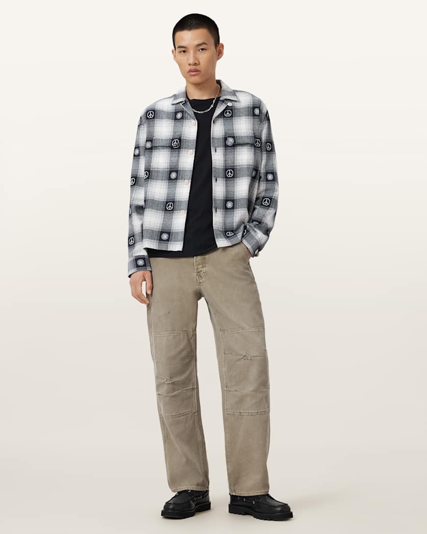 AllSaints Castor Long Sleeve Check Shirt Peacoat Blue