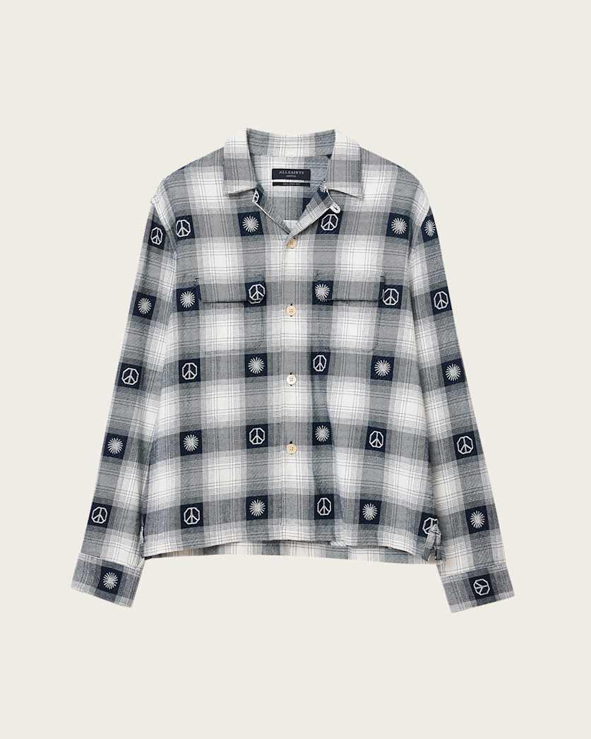 AllSaints Castor Long Sleeve Check Shirt Peacoat Blue