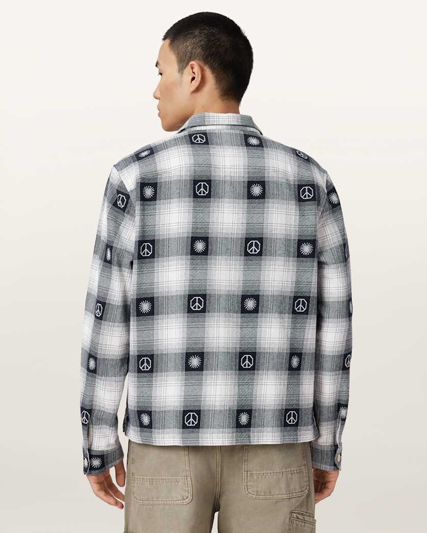 AllSaints Castor Long Sleeve Check Shirt Peacoat Blue