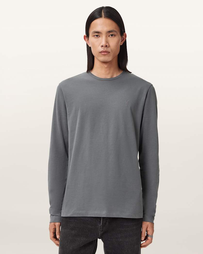 AllSaints Brace Brushed Cotton Long Sleeve T Shirt Hazed Grey