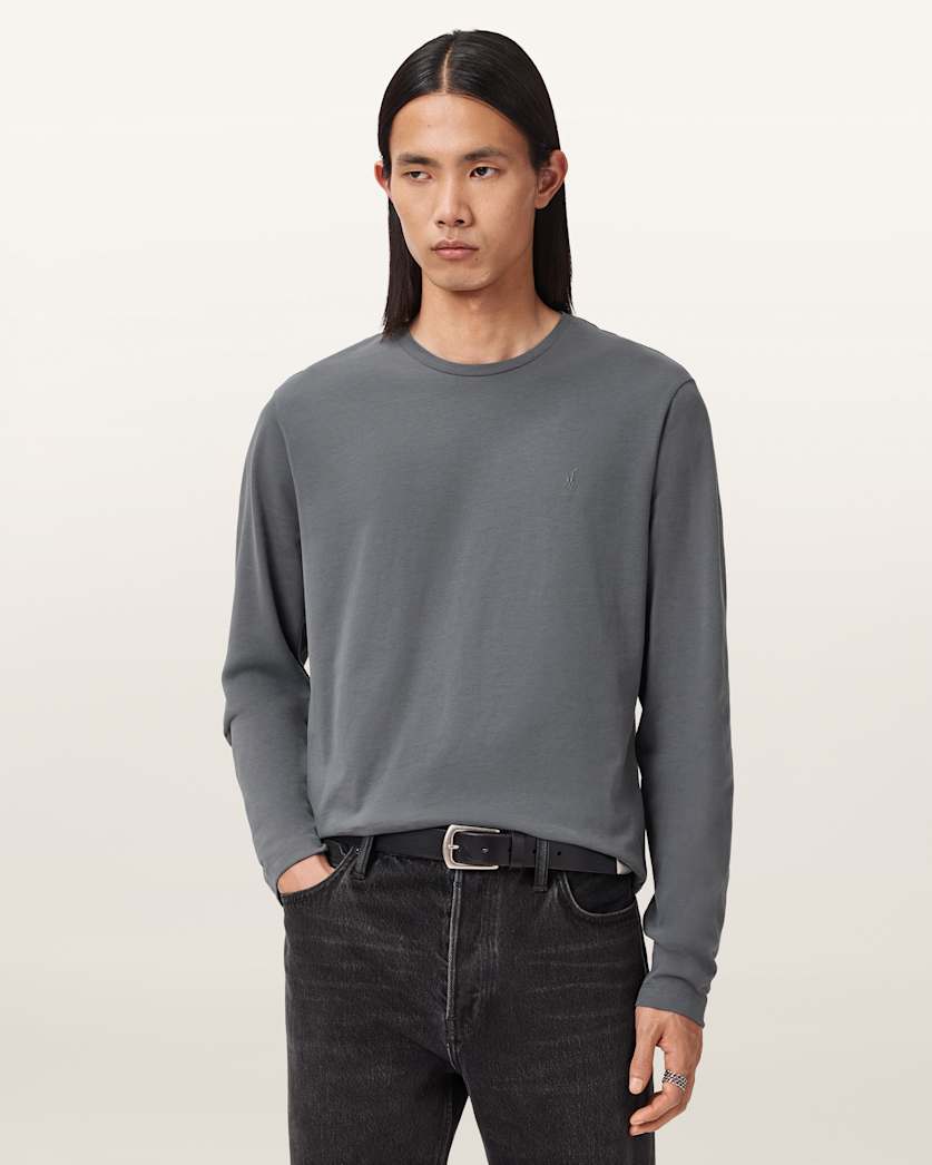 AllSaints Brace Brushed Cotton Long Sleeve T Shirt Hazed Grey