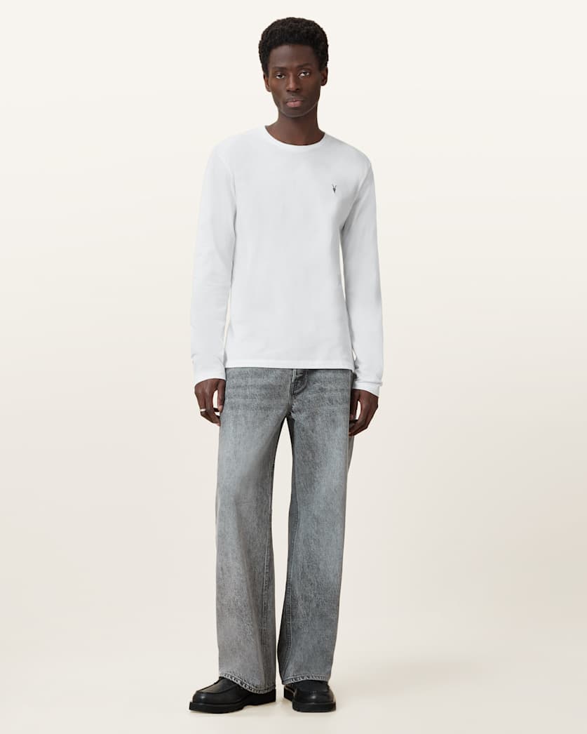 AllSaints Brace Brushed Cotton Long Sleeve T Shirt Hazed Grey