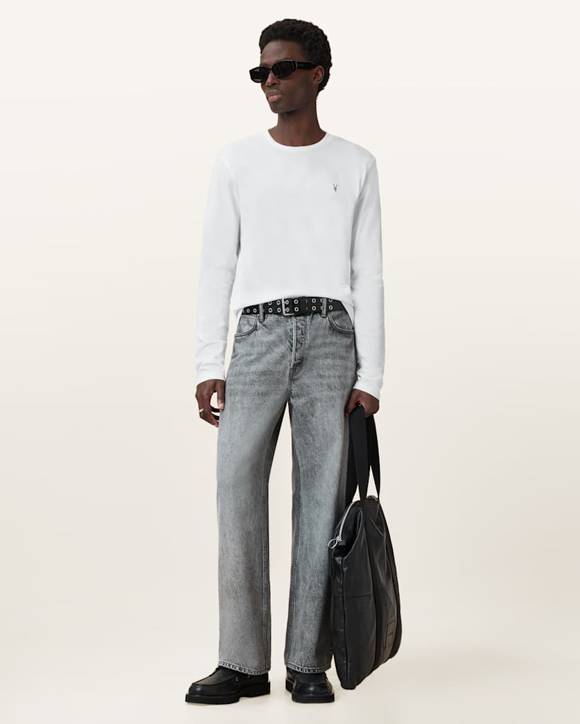 AllSaints Brace Brushed Cotton Long Sleeve T Shirt Hazed Grey