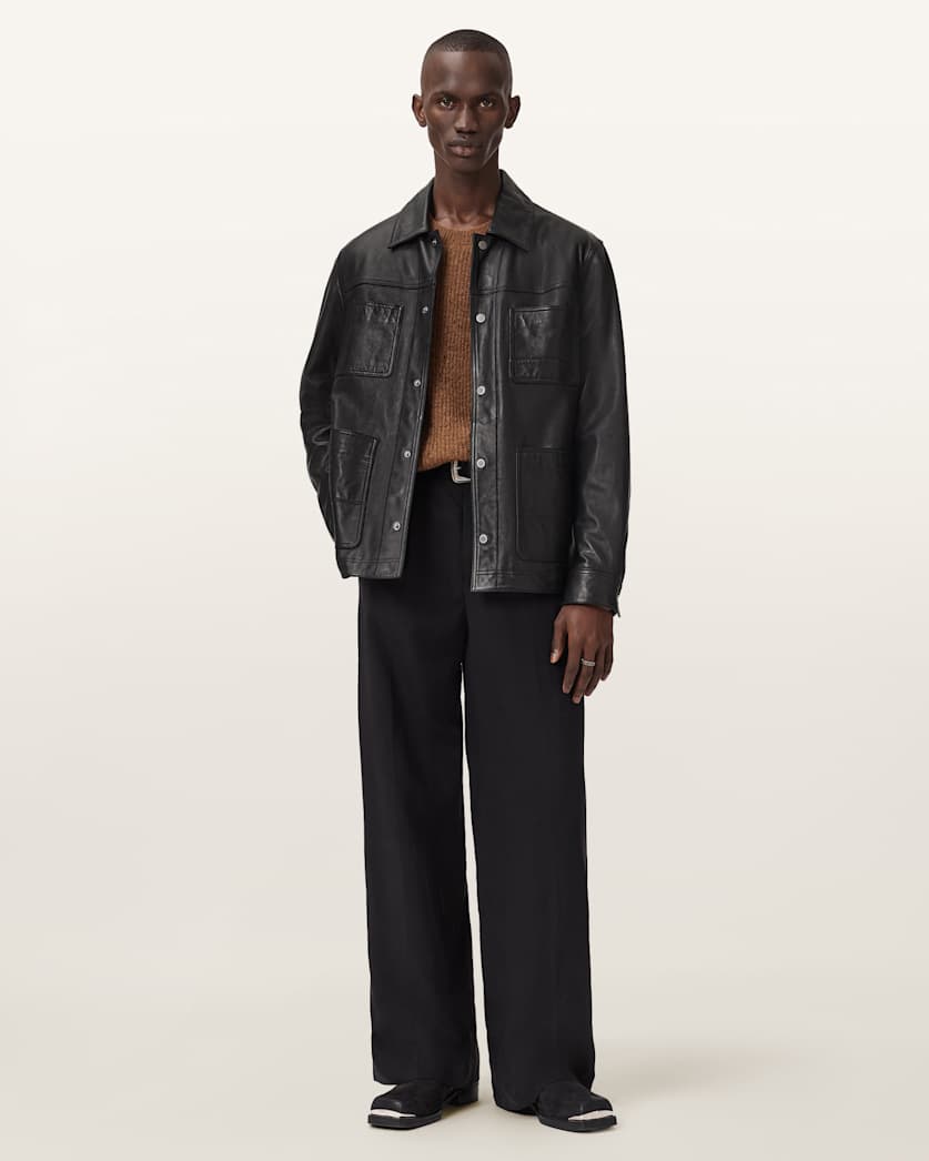 AllSaints Saxon Leather Jacket Black