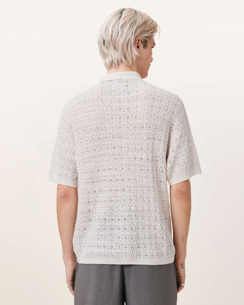 AllSaints Loire Short Sleeve Open Knit Cardigan Ecru White